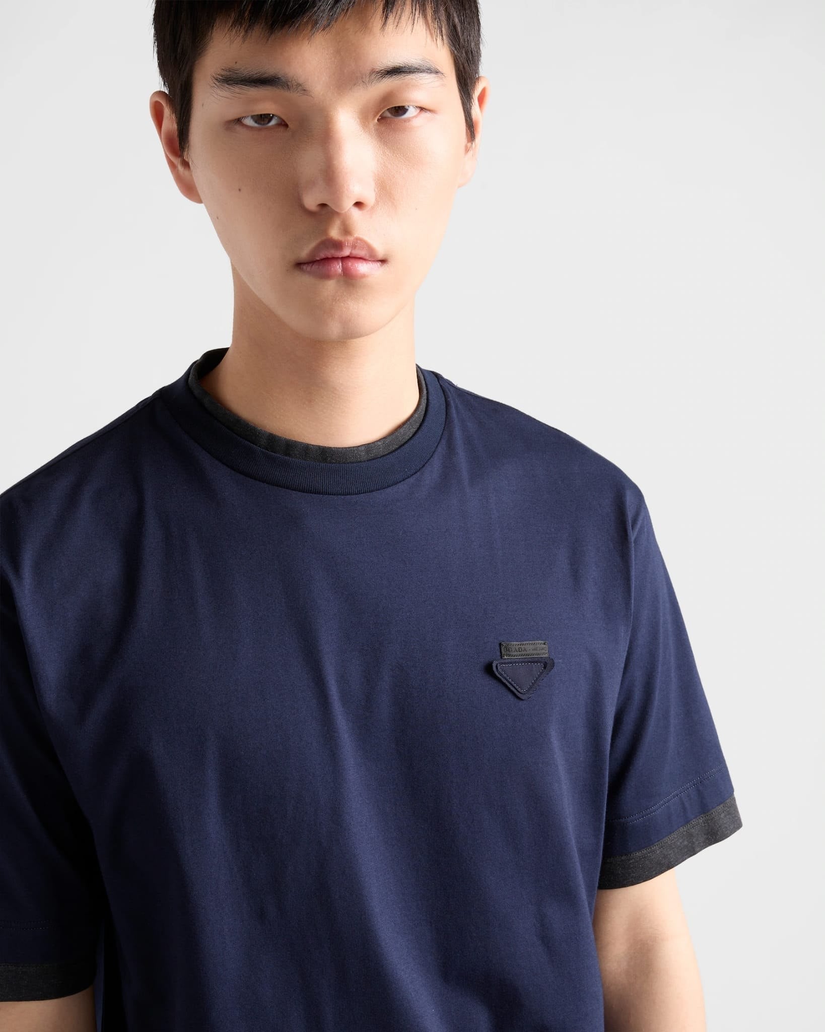 Blue and Dark Grey Layered T-shirt with Triangle Logo