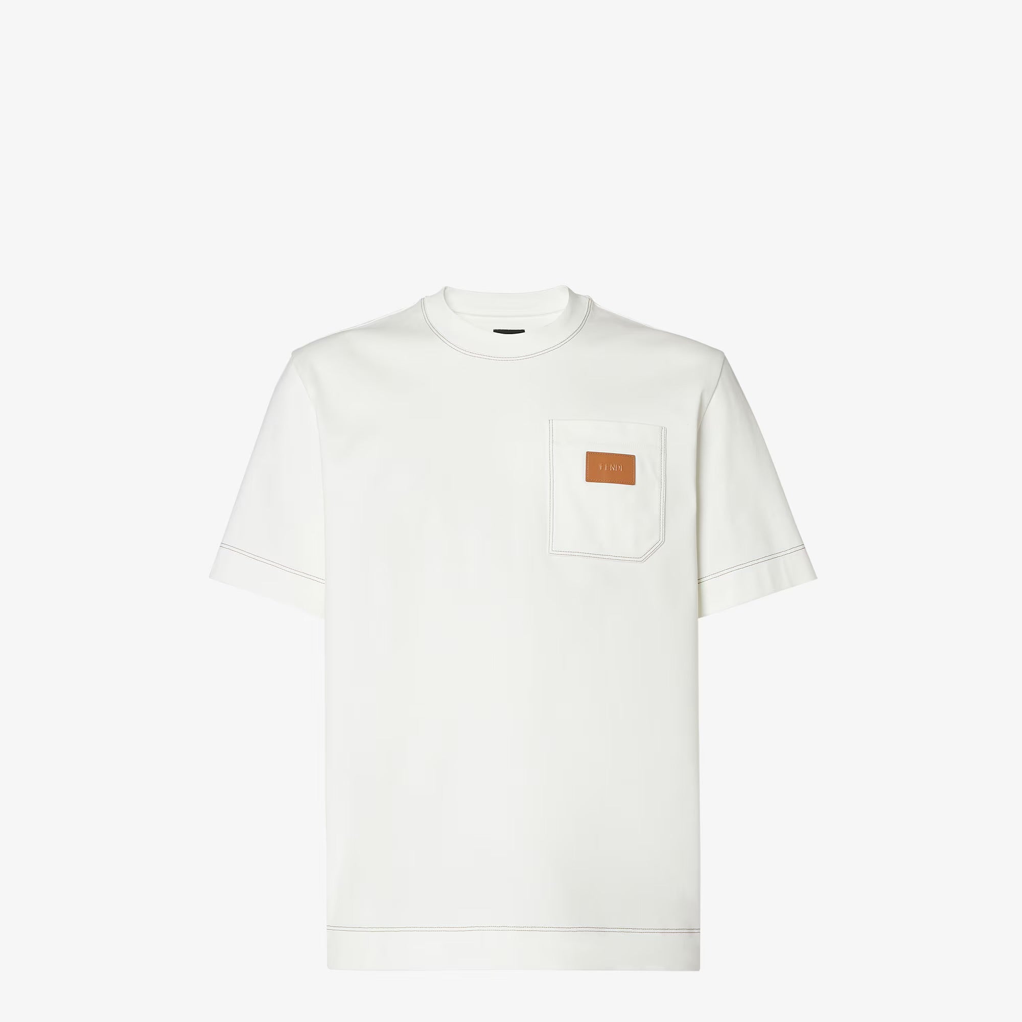 White T-shirt with Leather Patch Pocket