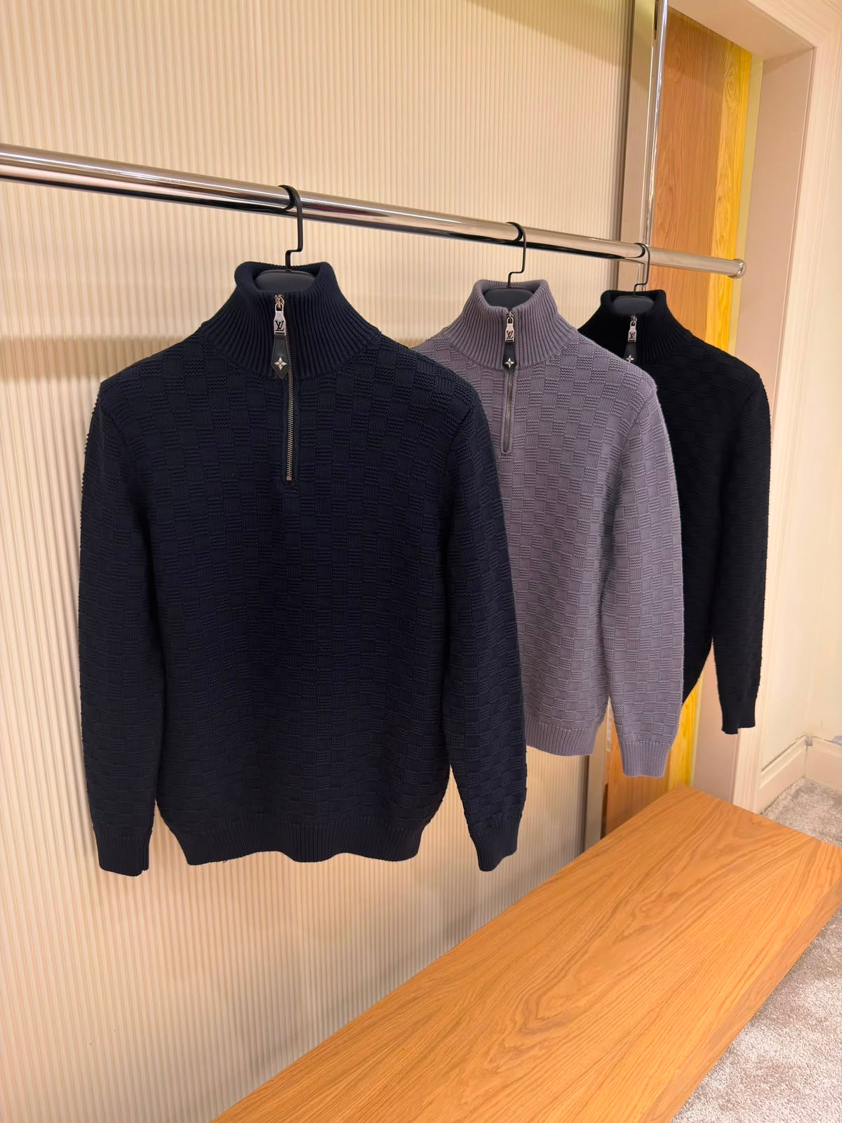 Cashmere-Wool Blend Half-Zip Navy Blue Pullover