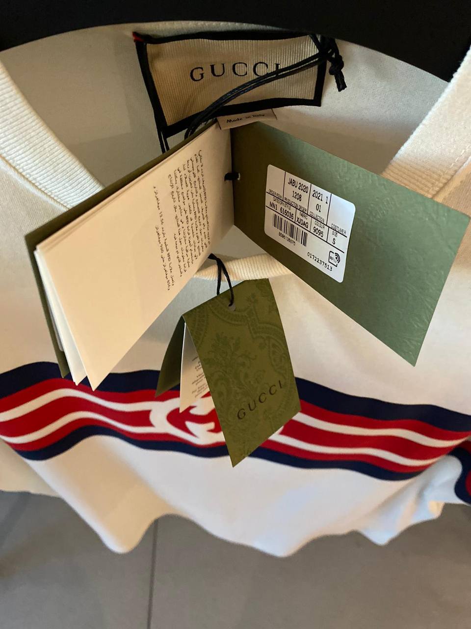 Tricou alb supradimensionat Interlocking G stripe