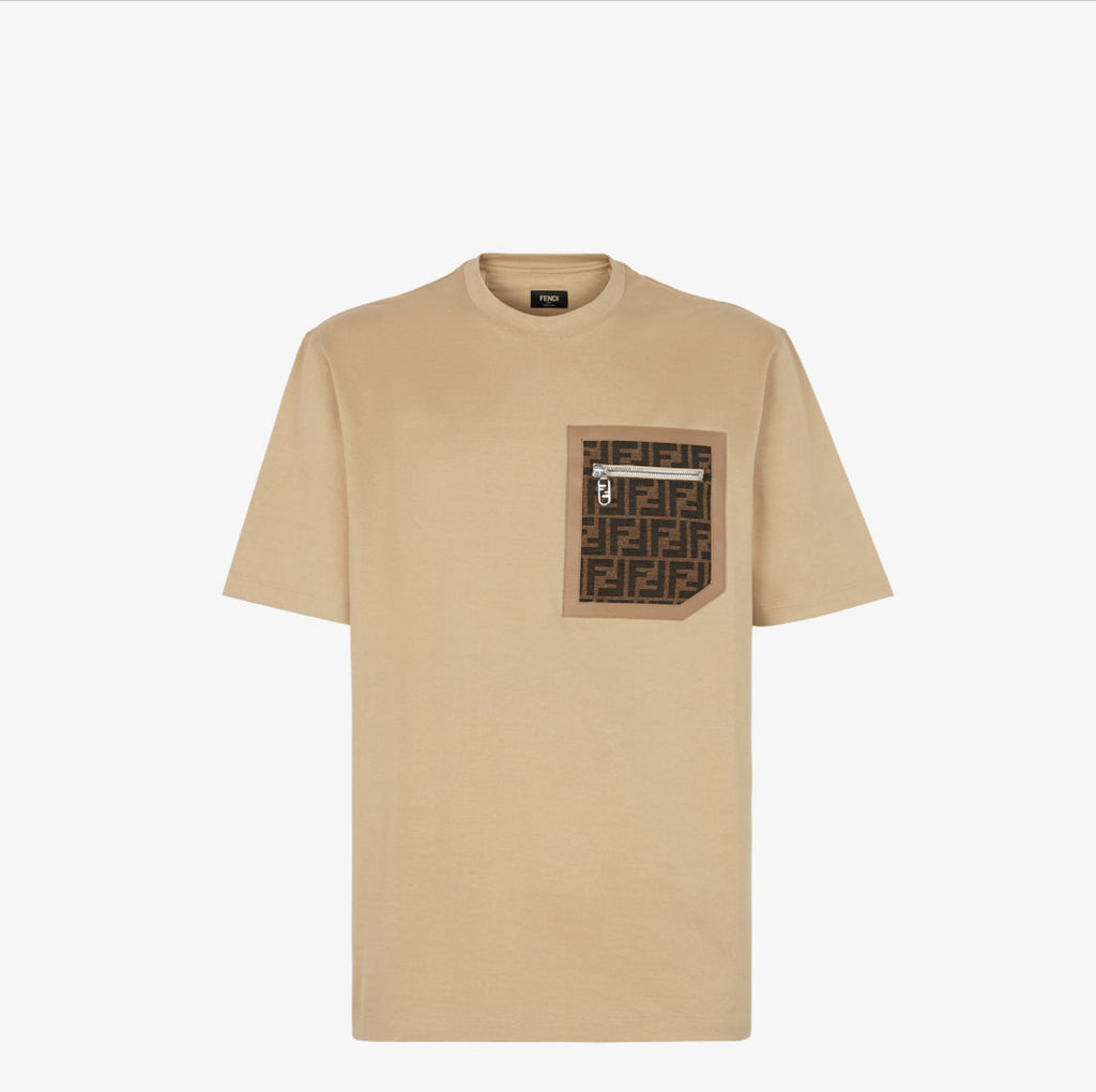 Tricou bej, din jerseu, cu buzunar cu fermoar