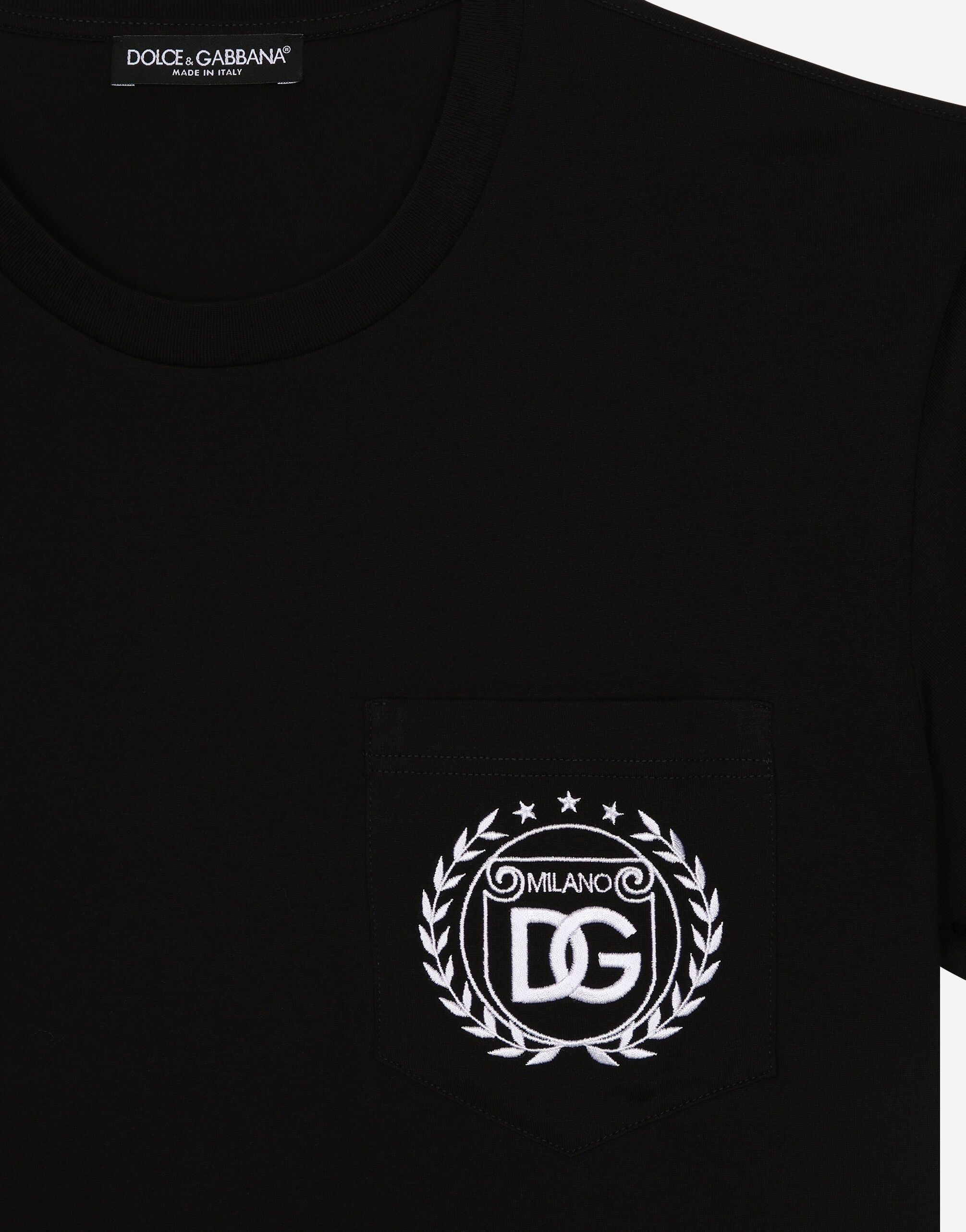Tricou negru cu broderie logo DG Milano