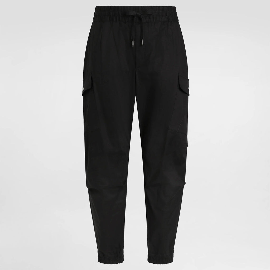 Pantaloni Cargo Negri din Bumbac cu Etichetă cu Brand
