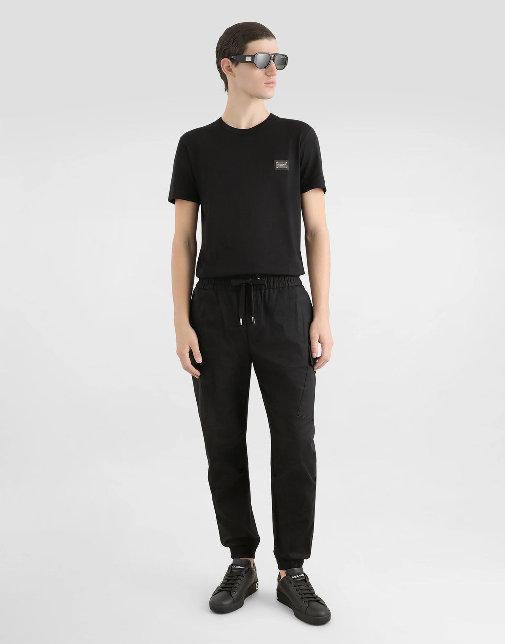 Pantaloni Cargo Negri din Bumbac cu Etichetă cu Brand