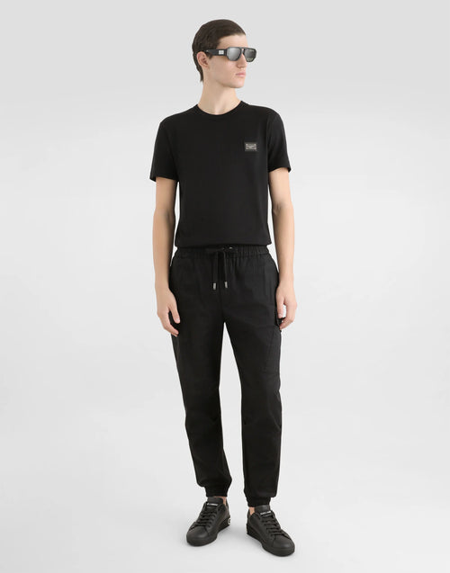 Pantaloni Cargo Negri din Bumbac cu Etichetă cu Brand