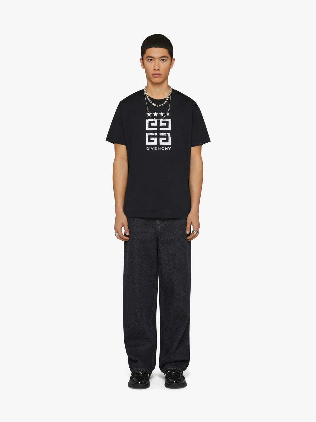 Tricou 4G Stars negru din bumbac