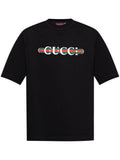 Tricou negru din jerseu de bumbac cu imprimeu logo