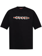 Tricou negru din jerseu de bumbac cu imprimeu logo