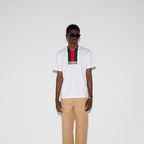 Tricou din jerseu de bumbac alb, cu imprimeu tip pânză de păianjen