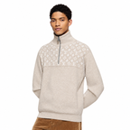 Ribbed Wool Half-Zip Beige Pullover