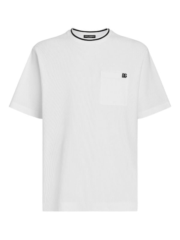 Tricou alb din bumbac cu buzunar și logo brodat
