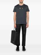 Tricou gri închis cu broderie triplă FF în relief