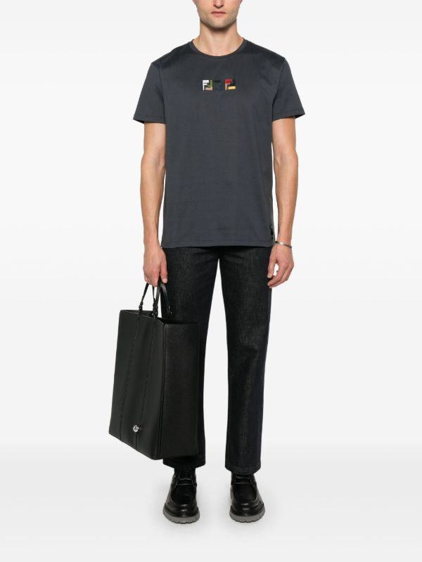 Tricou gri închis cu broderie triplă FF în relief