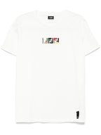 Tricou alb cu broderie Triple FF în relief