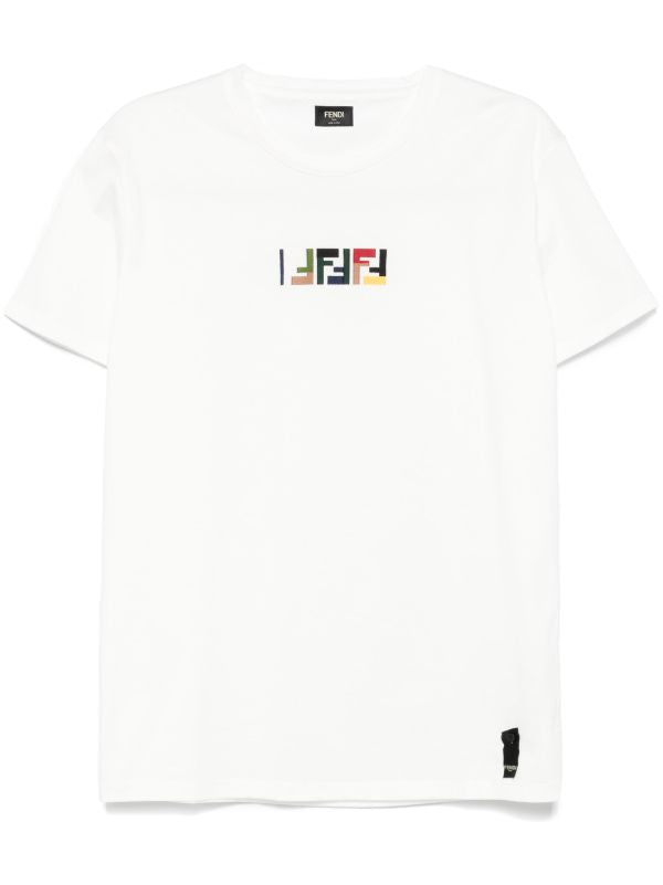 Tricou alb cu broderie Triple FF în relief