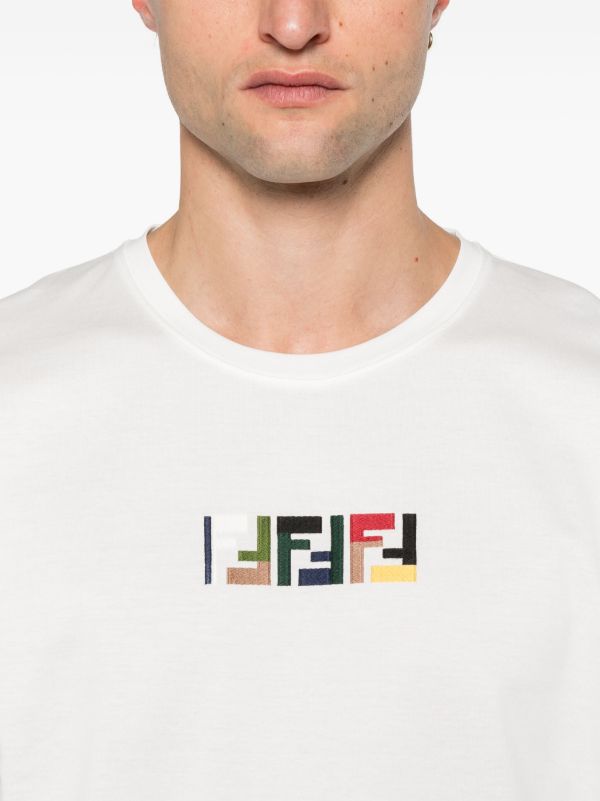 Tricou alb cu broderie Triple FF în relief