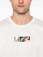 Tricou alb cu broderie Triple FF în relief