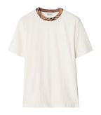 Tricou din bumbac alb cu guler în carouri