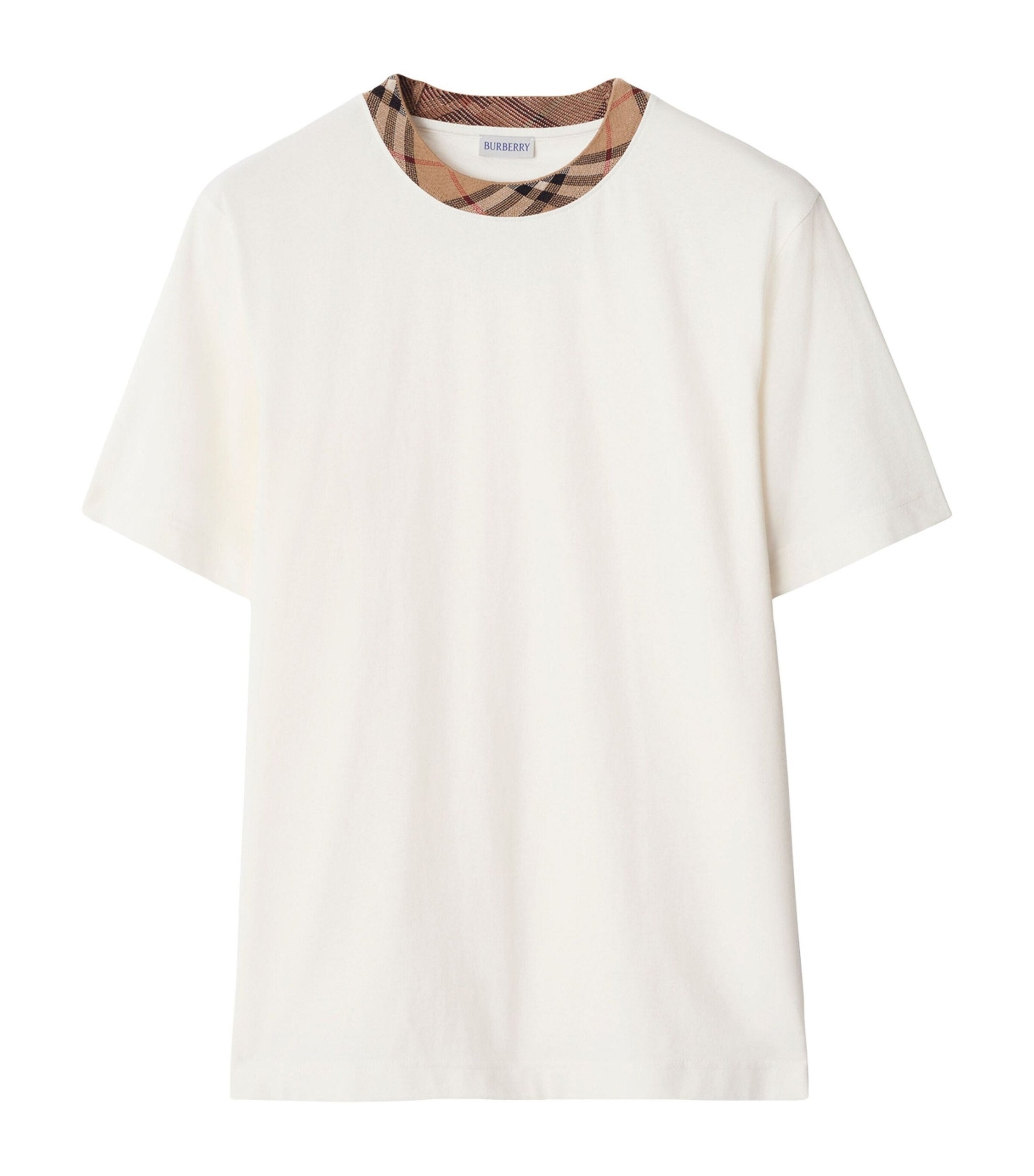 Tricou din bumbac alb cu guler în carouri