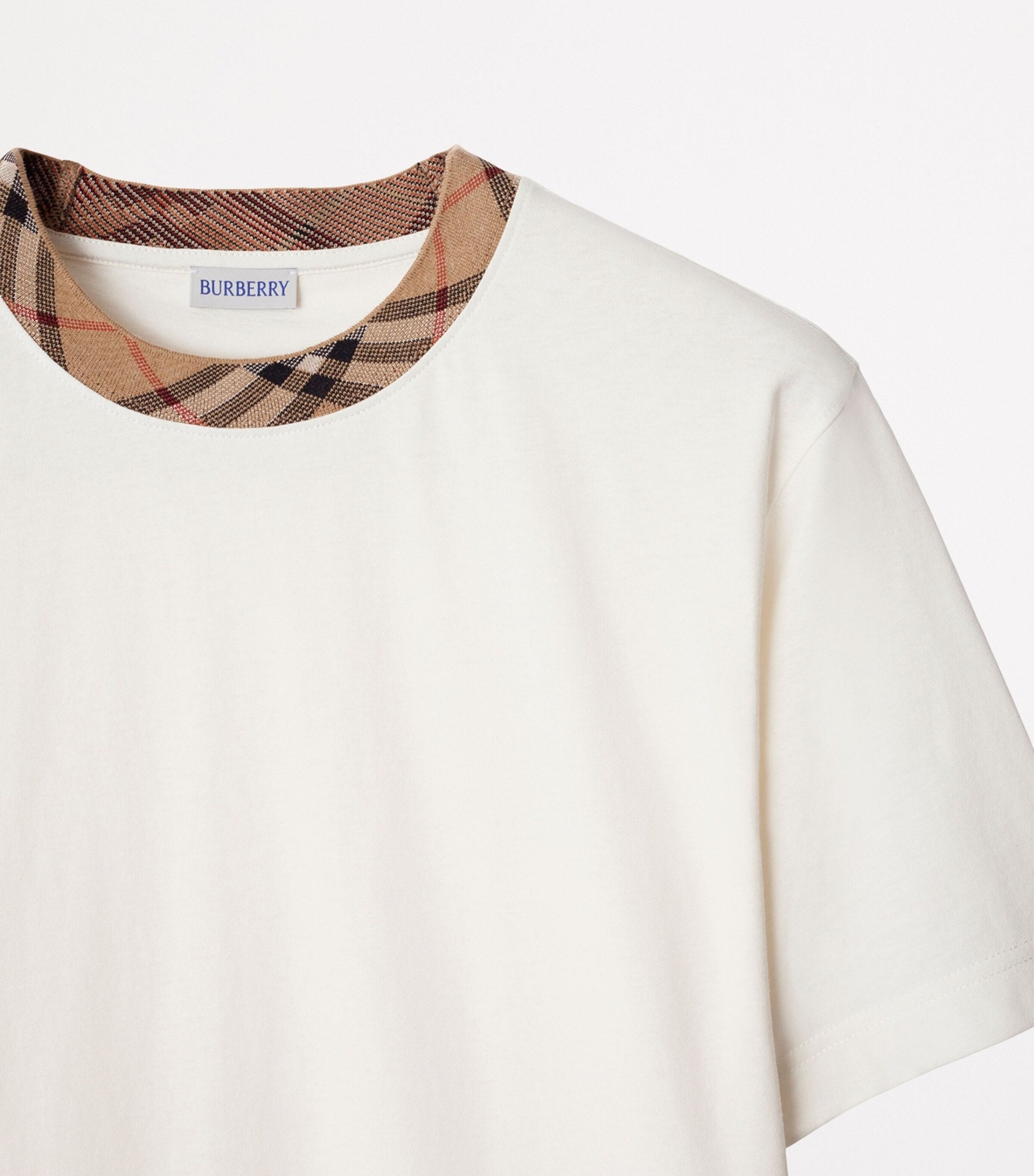 Tricou din bumbac alb cu guler în carouri