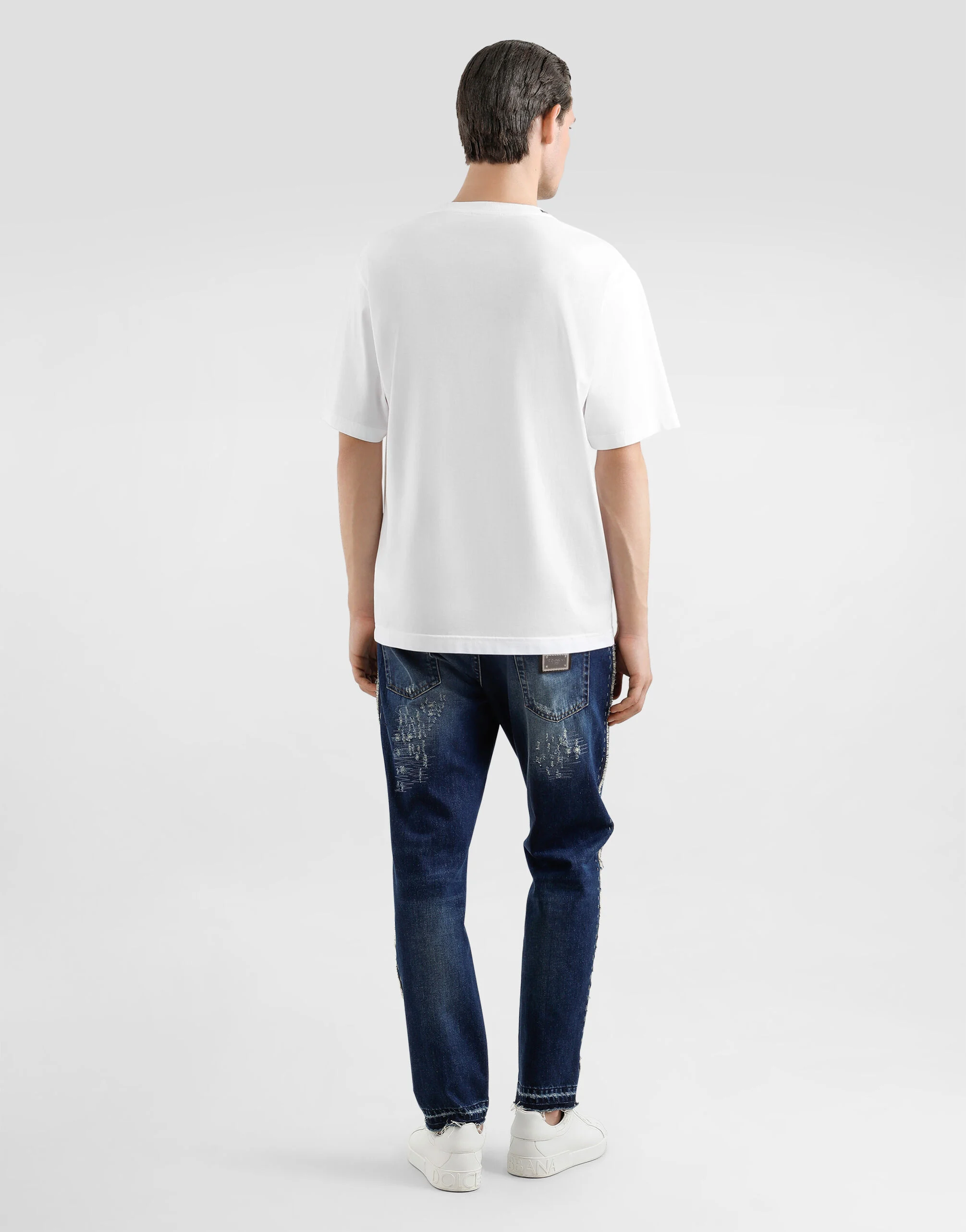 Tricou alb din bumbac cu broderie logo