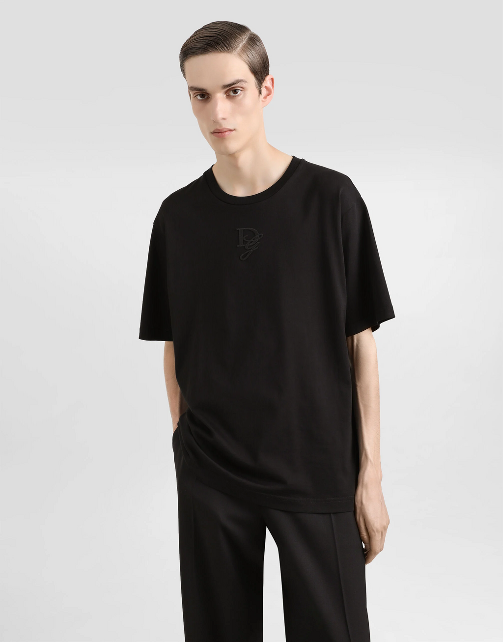 Tricou din bumbac negru cu broderie logo