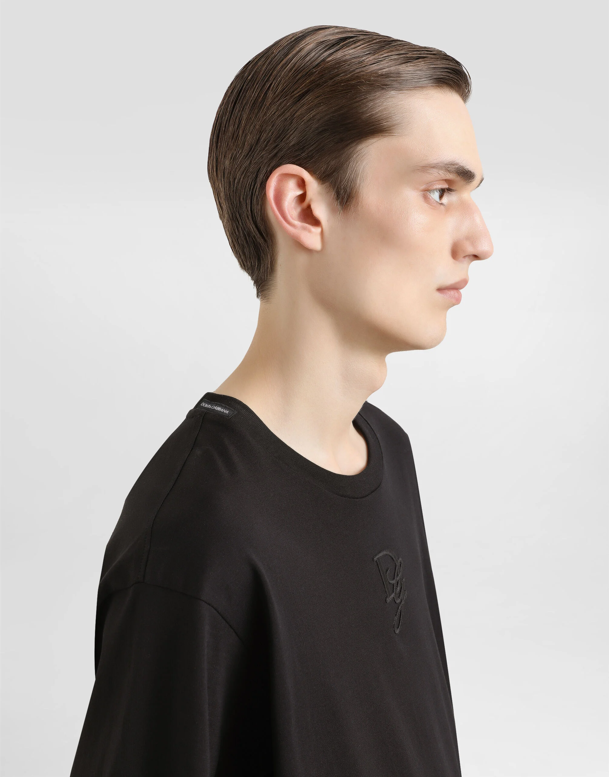 Tricou din bumbac negru cu broderie logo