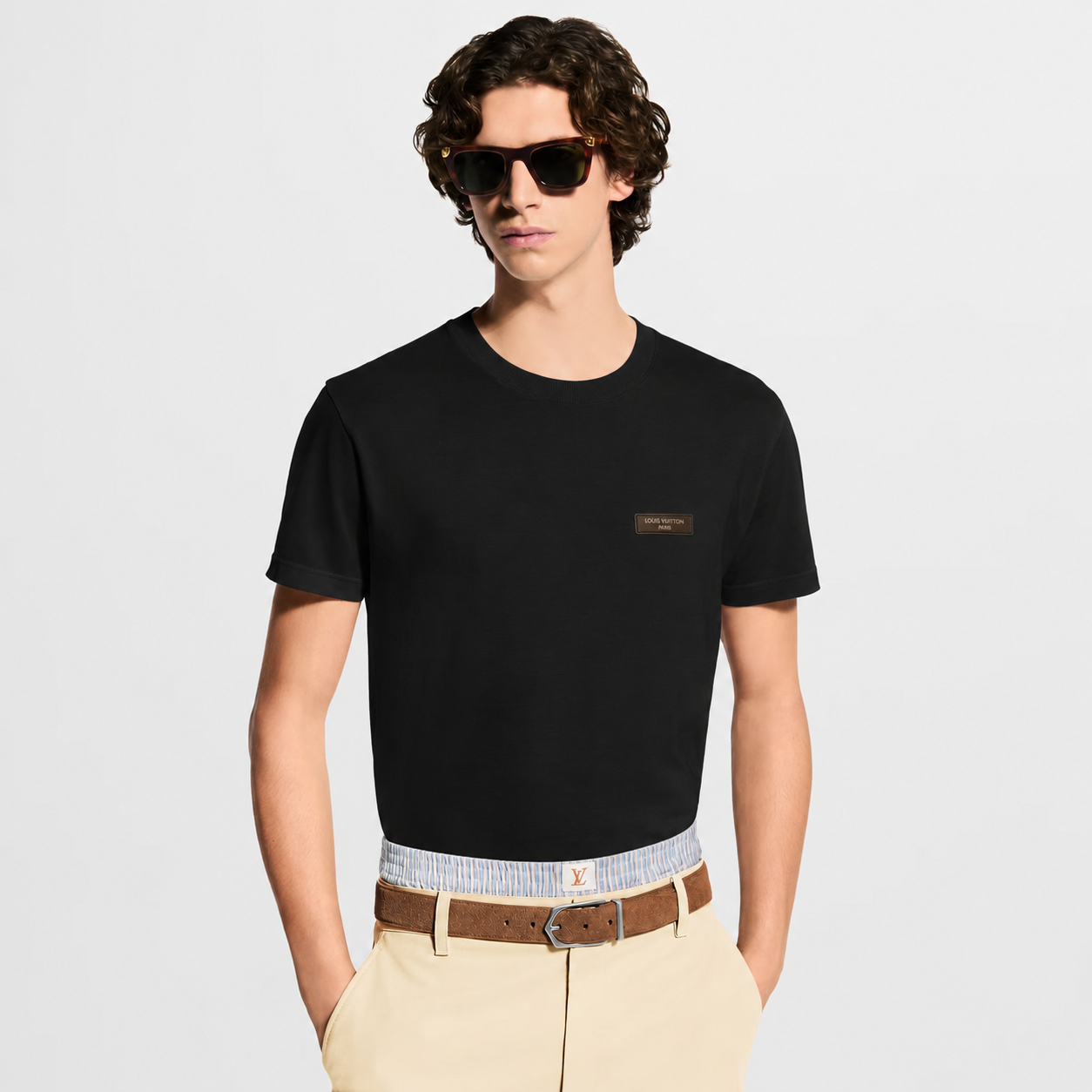 Gold-Stamped Leather Patch Black T-shirt