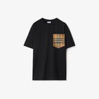 Tricou negru din bumbac supradimensionat, cu buzunar la piept