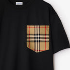 Tricou negru din bumbac supradimensionat, cu buzunar la piept