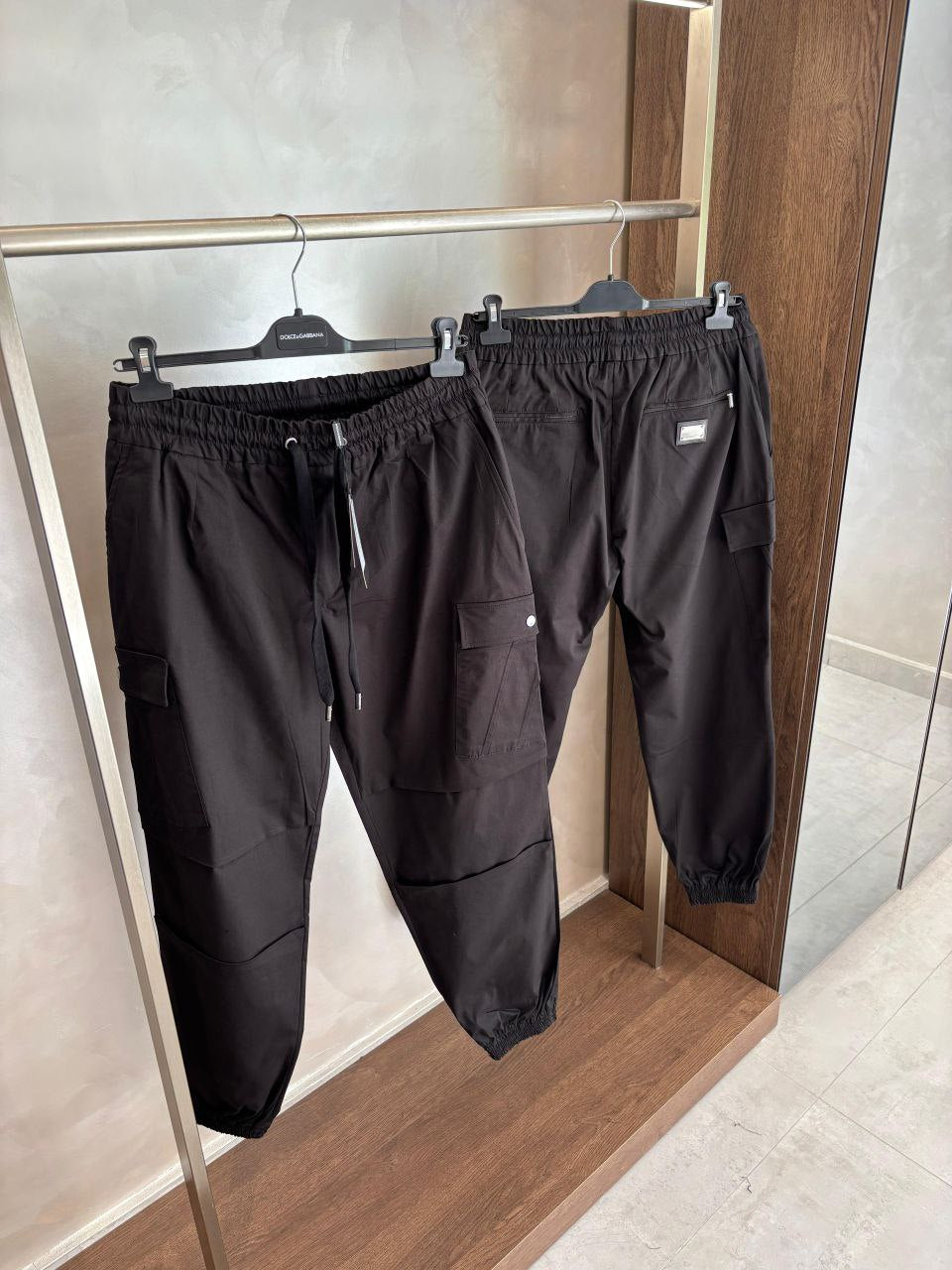 Pantaloni Cargo Negri din Bumbac cu Etichetă cu Brand