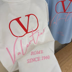 Tricou alb din bumbac cu imprimeu și broderie