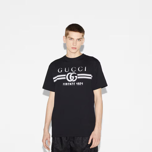 Tricou din jerseu negru de bumbac cu imprimeu
