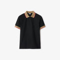 Tricou polo negru din bumbac piqué, cu broderie