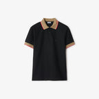 Tricou polo negru din bumbac piqué, cu broderie
