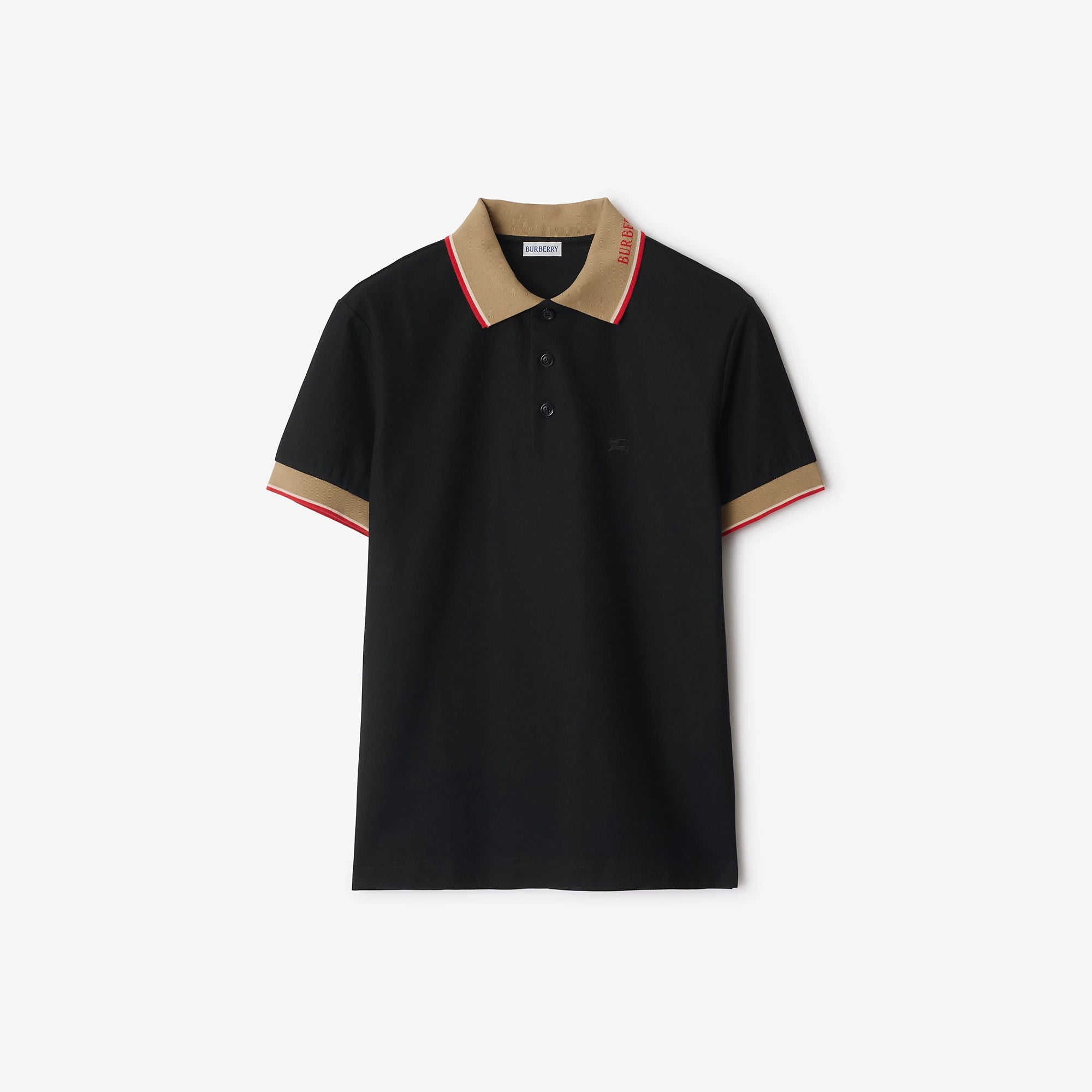 Tricou polo negru din bumbac piqué, cu broderie