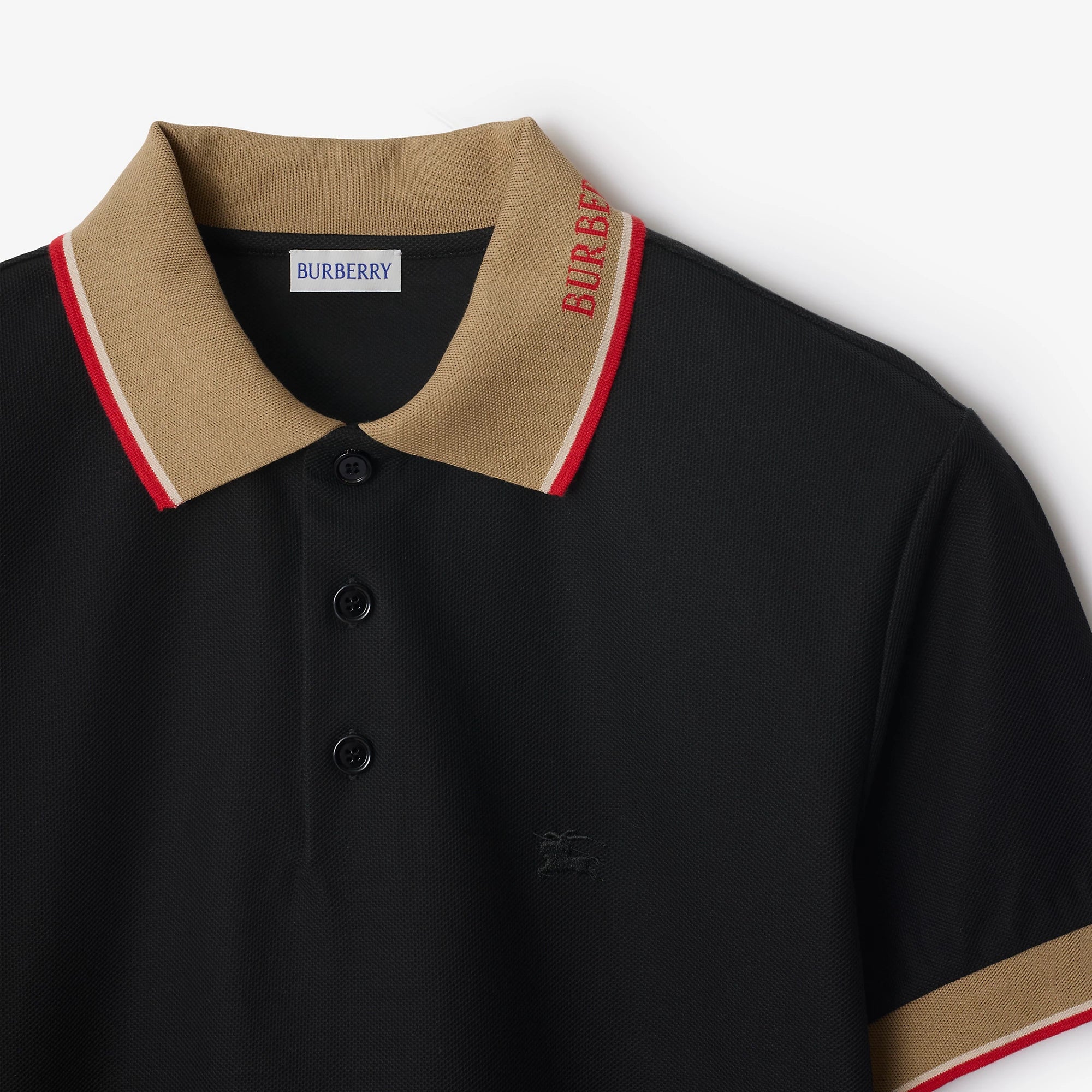 Tricou polo negru din bumbac piqué, cu broderie