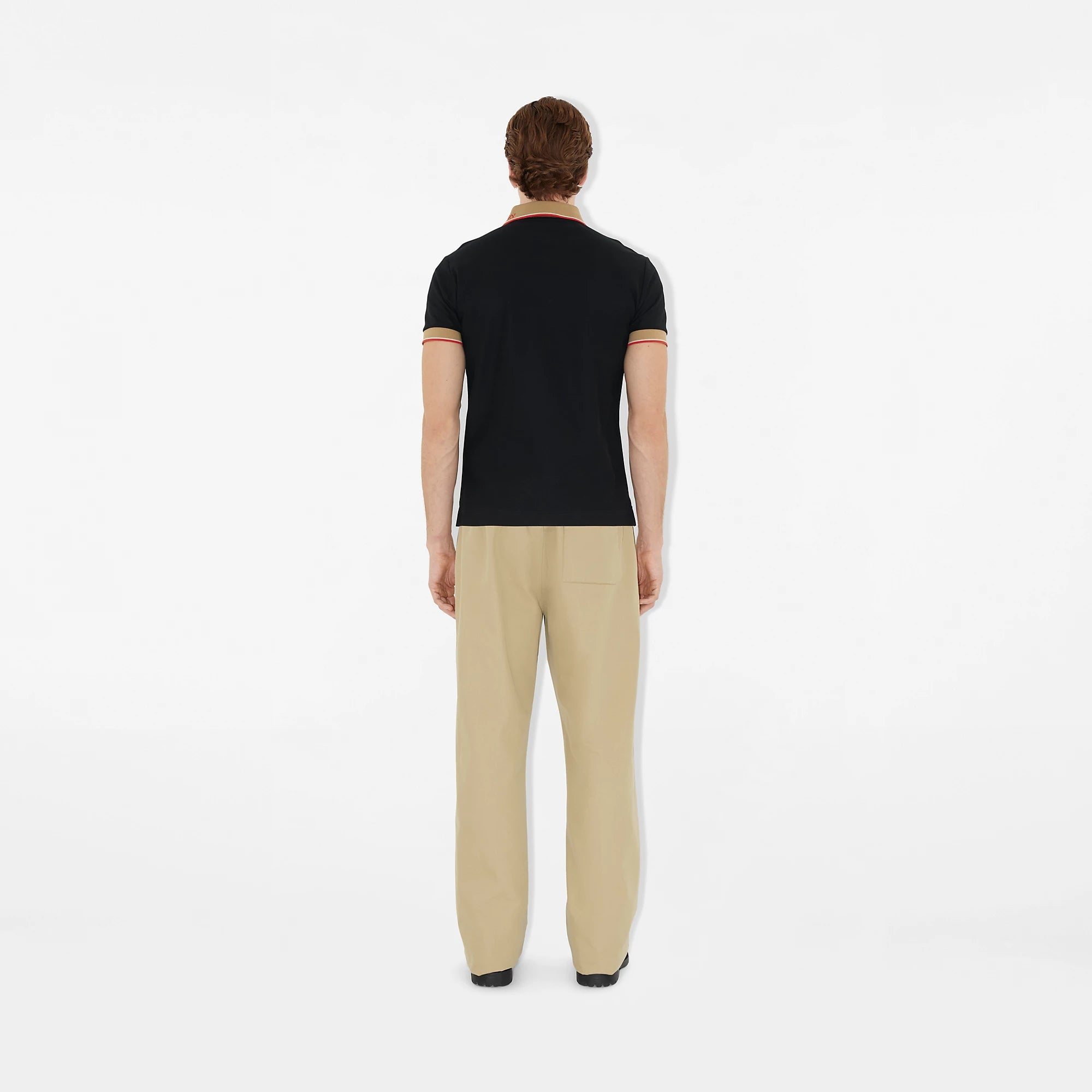 Tricou polo negru din bumbac piqué, cu broderie