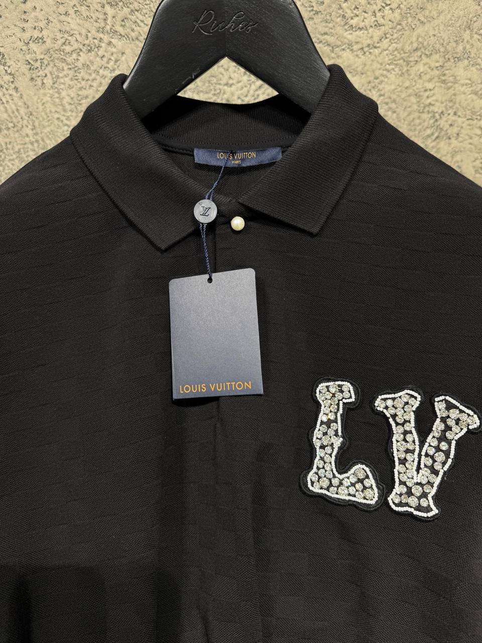 Bluză polo neagră cu monogramă LV