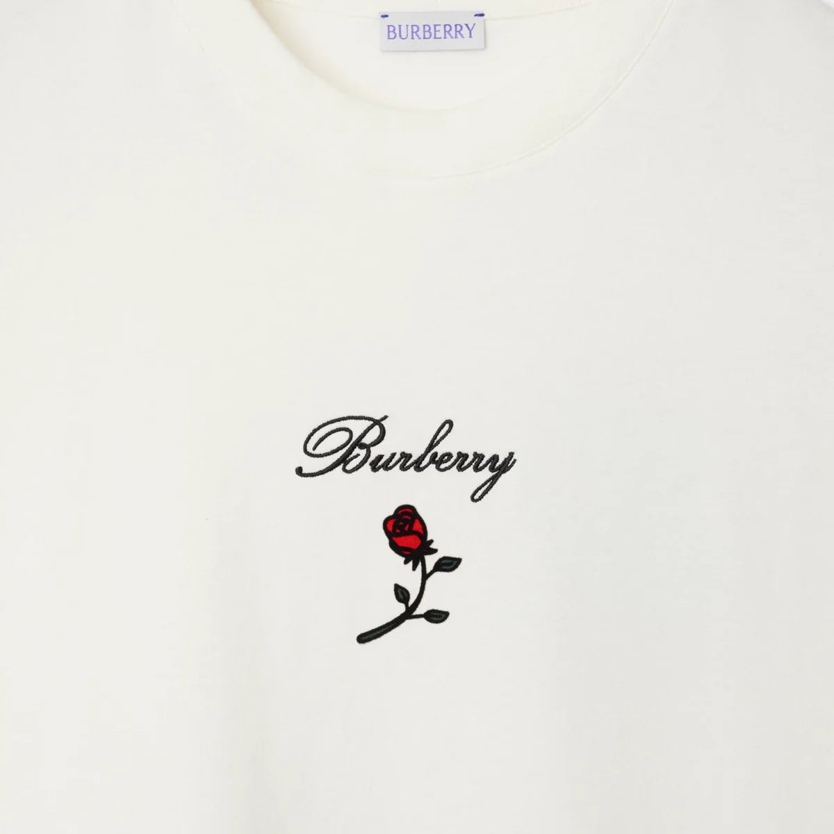 Tricou alb din bumbac cu broderie logo Rose