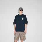 Tricou bumbac tip jerseu, supradimensionat, bleumarin