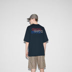 Tricou bumbac tip jerseu, supradimensionat, bleumarin