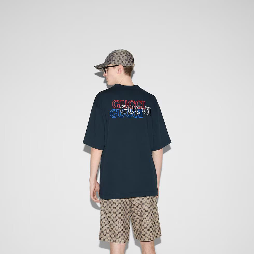 Tricou bumbac tip jerseu, supradimensionat, bleumarin