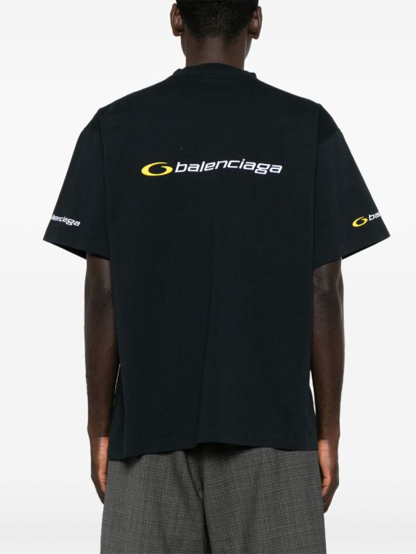 Tricou negru, supradimensionat, cu logo brodat