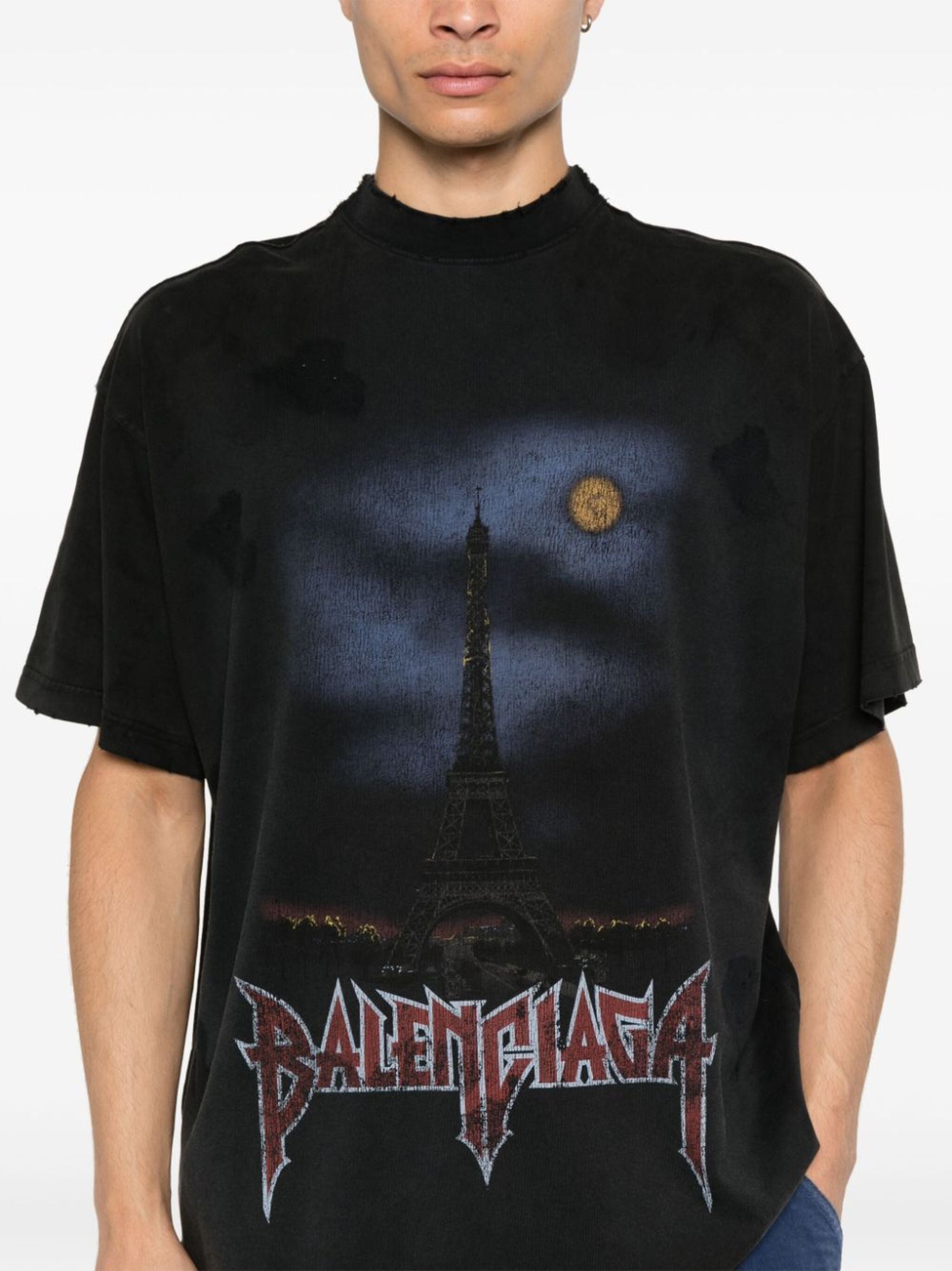 Tricou supradimensionat Double Front Paris Moon negru