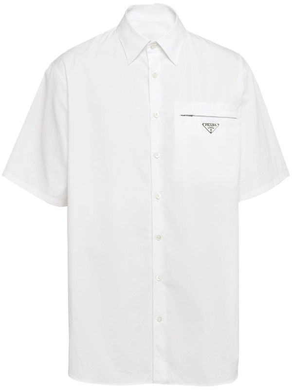 Cămașă albă cu mânecă scurtă, din bumbac, cu imprimeu triunghiular