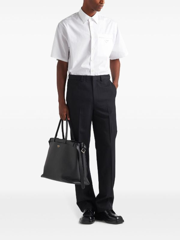 Cămașă albă cu mânecă scurtă, din bumbac, cu imprimeu triunghiular