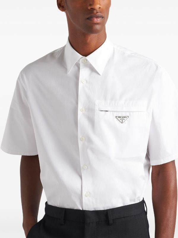 Cămașă albă cu mânecă scurtă, din bumbac, cu imprimeu triunghiular