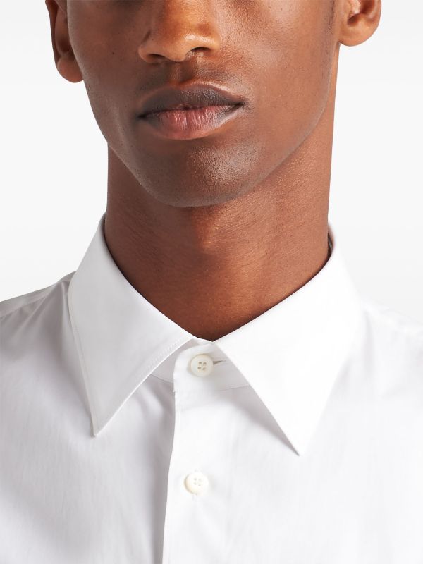 Cămașă albă cu mânecă scurtă, din bumbac, cu imprimeu triunghiular