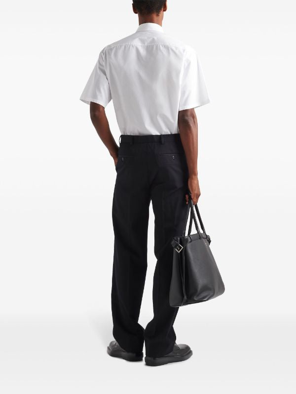 Cămașă albă cu mânecă scurtă, din bumbac, cu imprimeu triunghiular